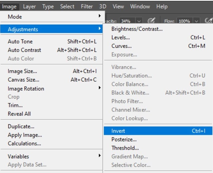 Invert layer mask via image menu